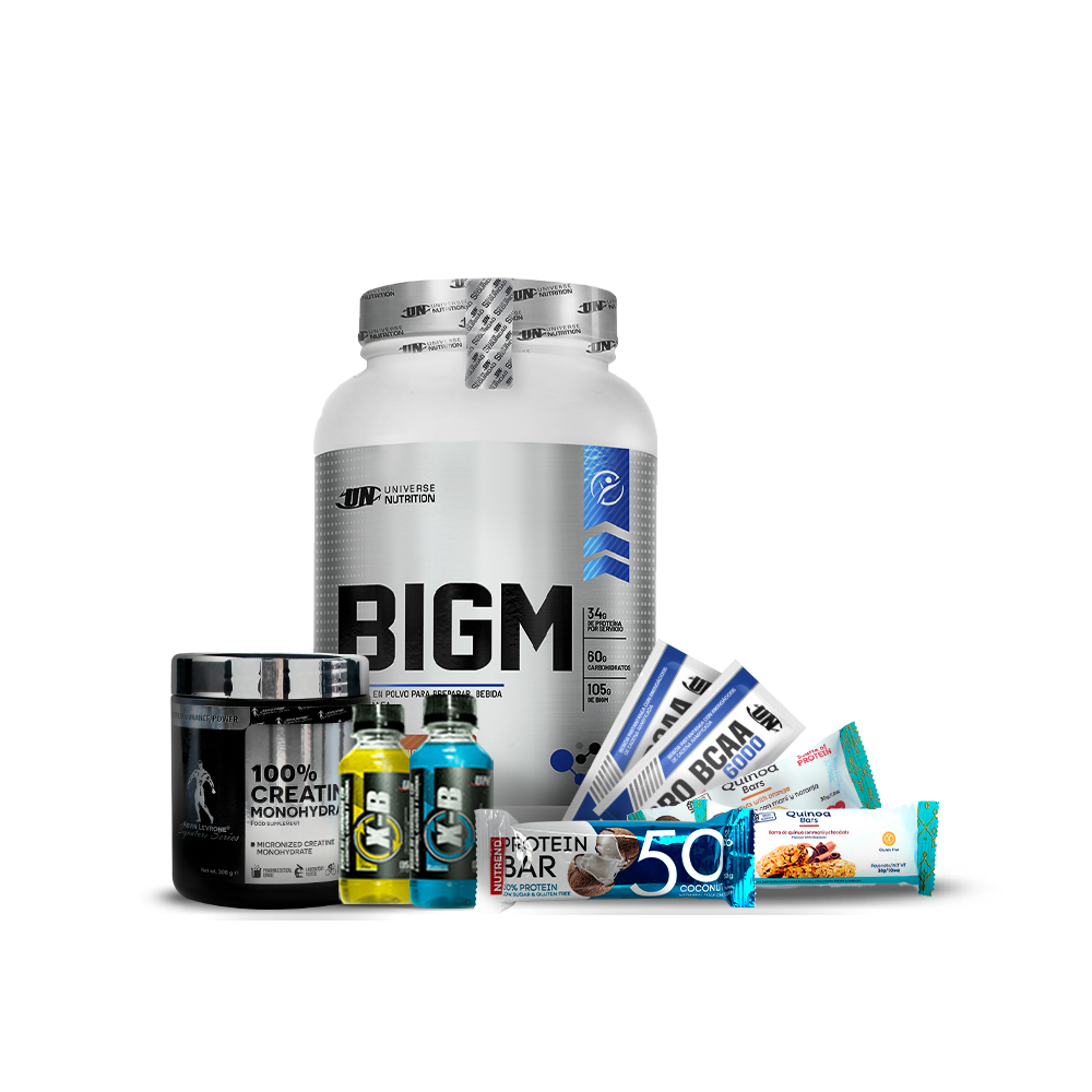 Pack Ganador de peso BIGM UN 2kg + Creatina Kevin Levrone 300gr + REGALOS