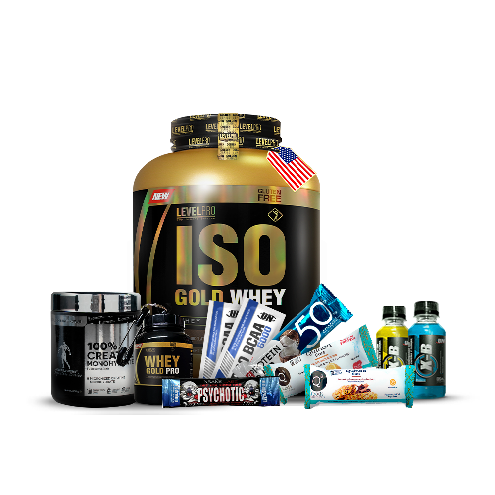 Pack  Iso Gold Whey 3kg LEVEL PRO + Creatina Kevin Levrone 300gr + REGALOS