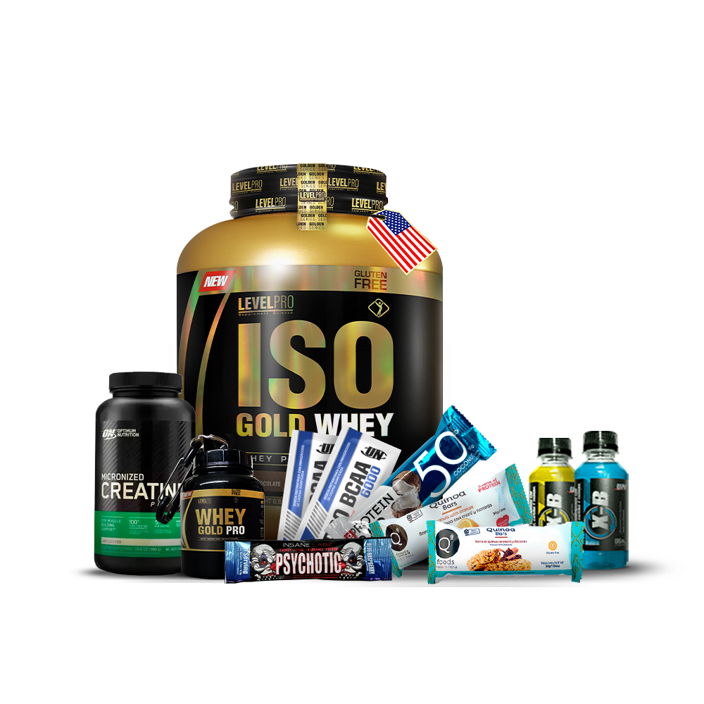 Pack  Iso Gold Whey 3kg LEVEL PRO + Creatina Micronizada ON 300gr + REGALOS