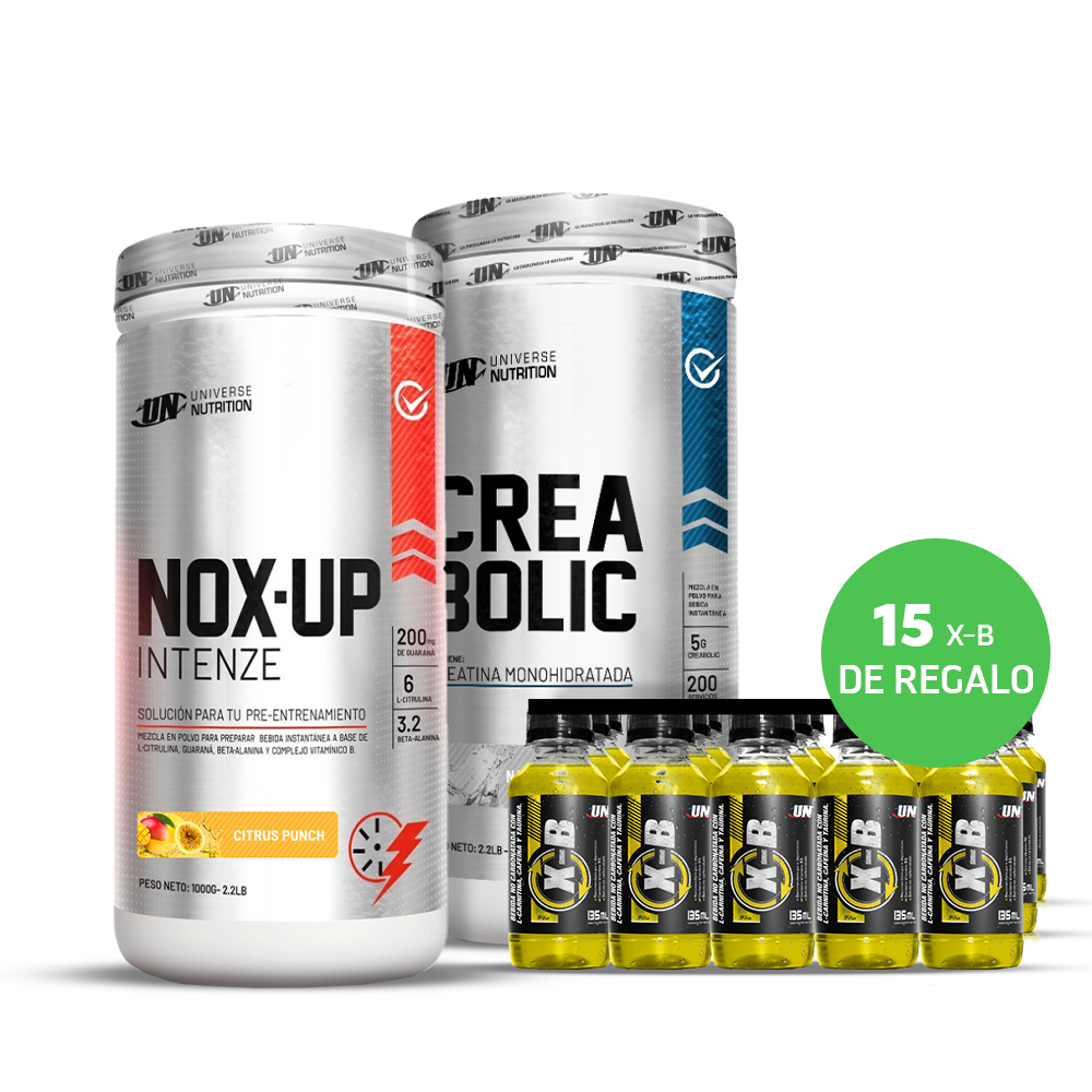 NOX UP INTENZE 1KG + CREABOLIC 1KG + 01 PACK XB DE QUEMADORES DE 15 UNIDADES