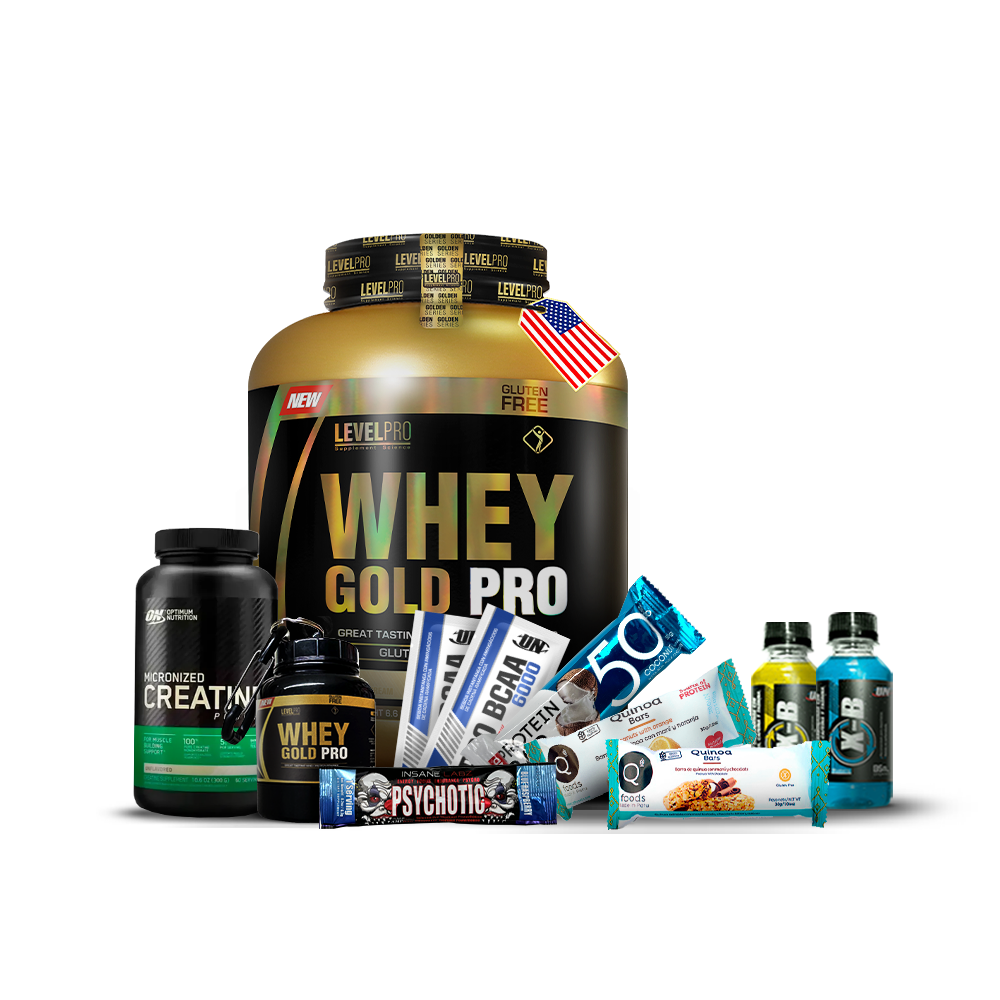 Pack  Iso Gold Whey 3kg LEVEL PRO + Creatina Micronizada ON 300gr + REGALOS